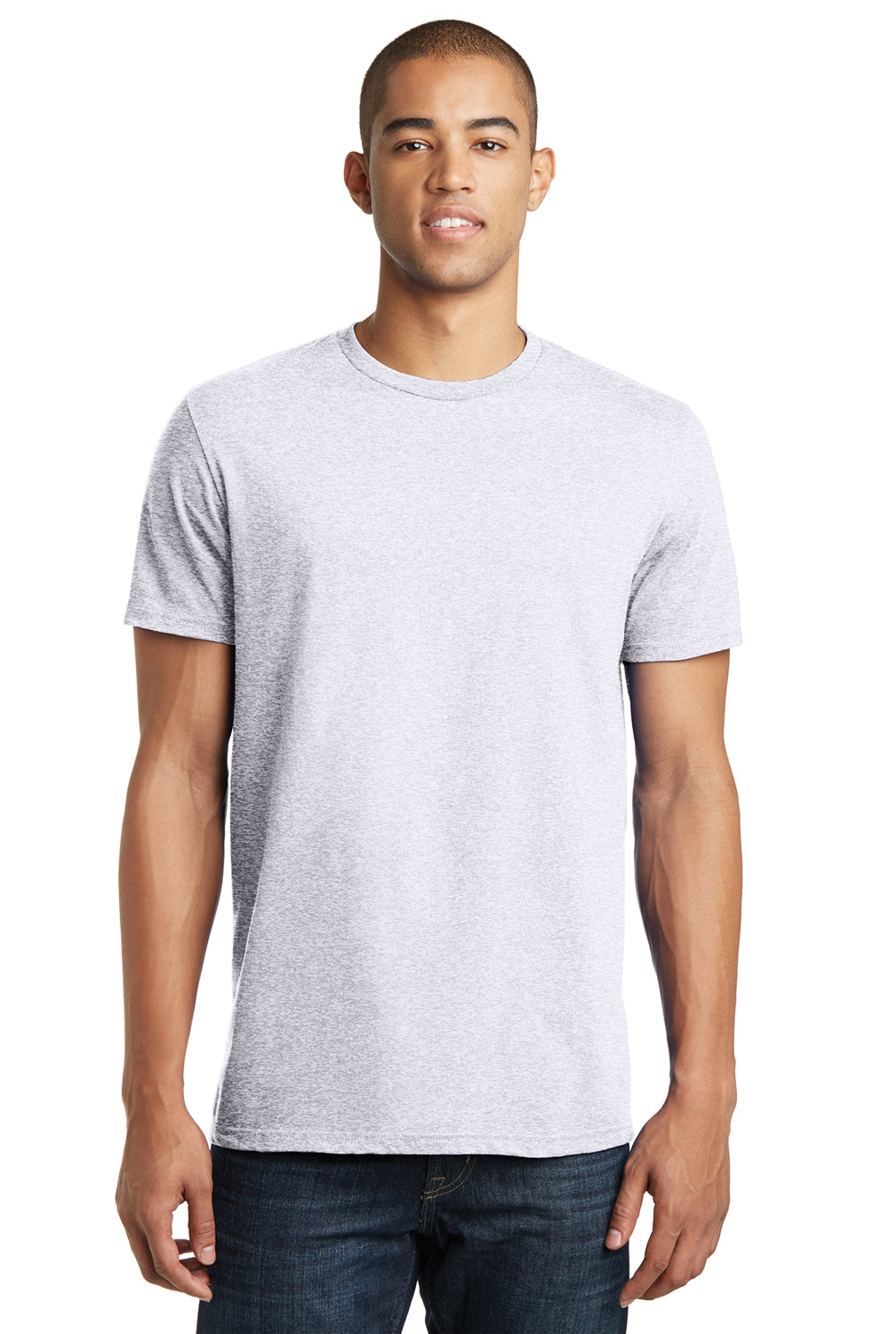 District DT5000 Mens The Concert Short Sleeve Crewneck T-Shirt Heather White Model Front