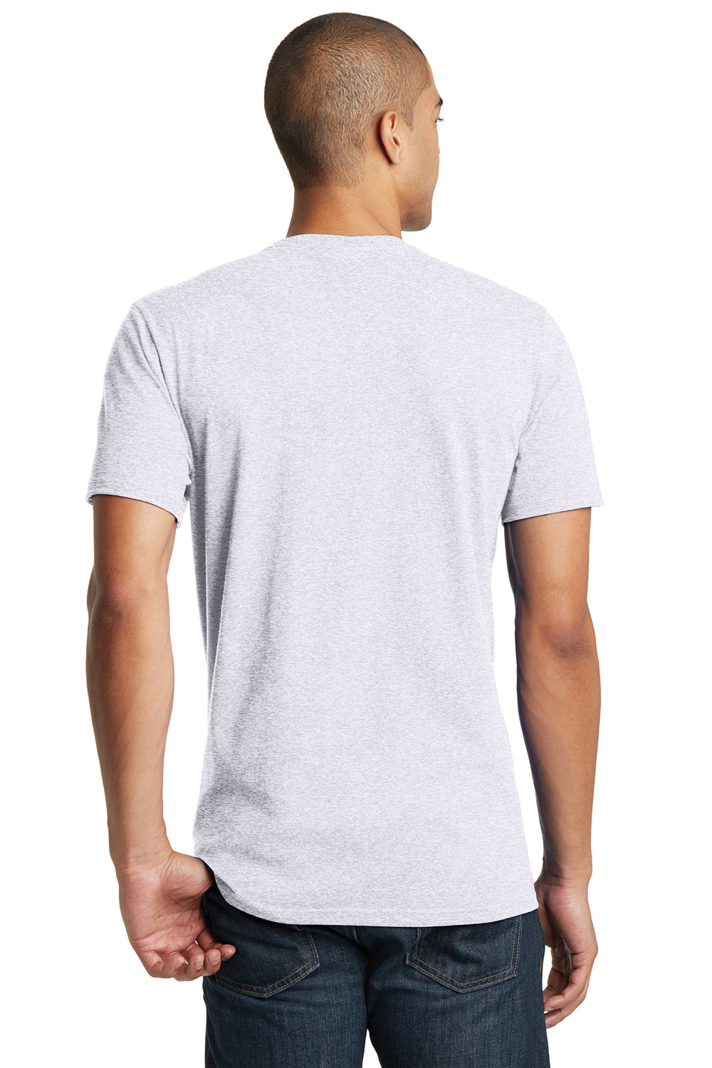 District DT5000 Mens The Concert Short Sleeve Crewneck T-Shirt Heather White Model Back