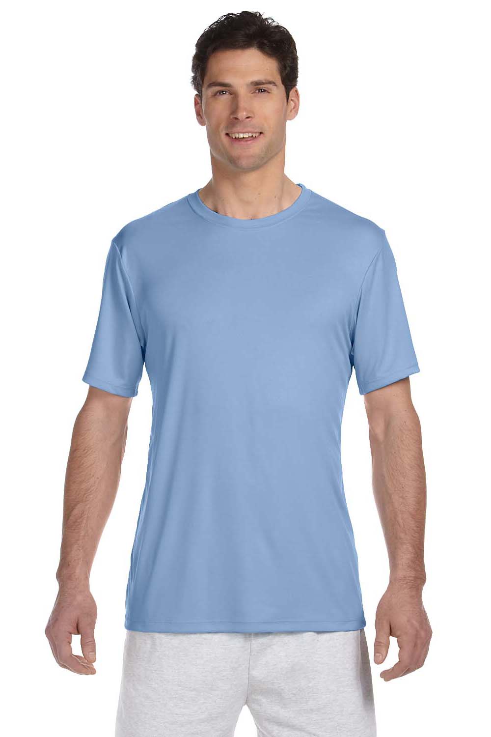 Hanes 4820 Mens Cool DRI FreshIQ Moisture Wicking Short Sleeve Crewneck T-Shirt Light Blue Model Front