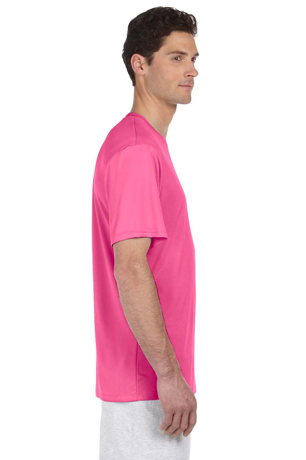 Hanes 4820 Mens Cool DRI FreshIQ Moisture Wicking Short Sleeve Crewneck T-Shirt Wow Pink Model Side