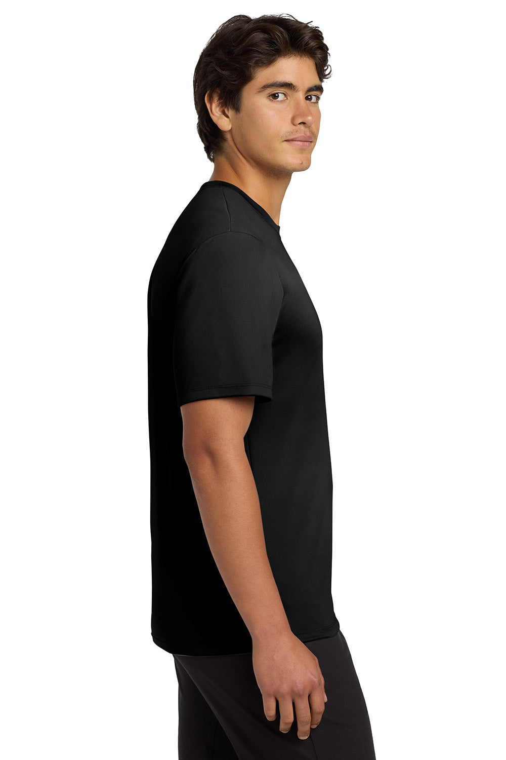 Hanes 4820 Mens Cool DRI FreshIQ Moisture Wicking Short Sleeve Crewneck T-Shirt Black Model Side