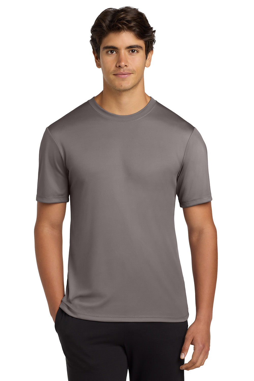 Hanes 4820 Mens Cool DRI FreshIQ Moisture Wicking Short Sleeve Crewneck T-Shirt Graphite Grey Model Front