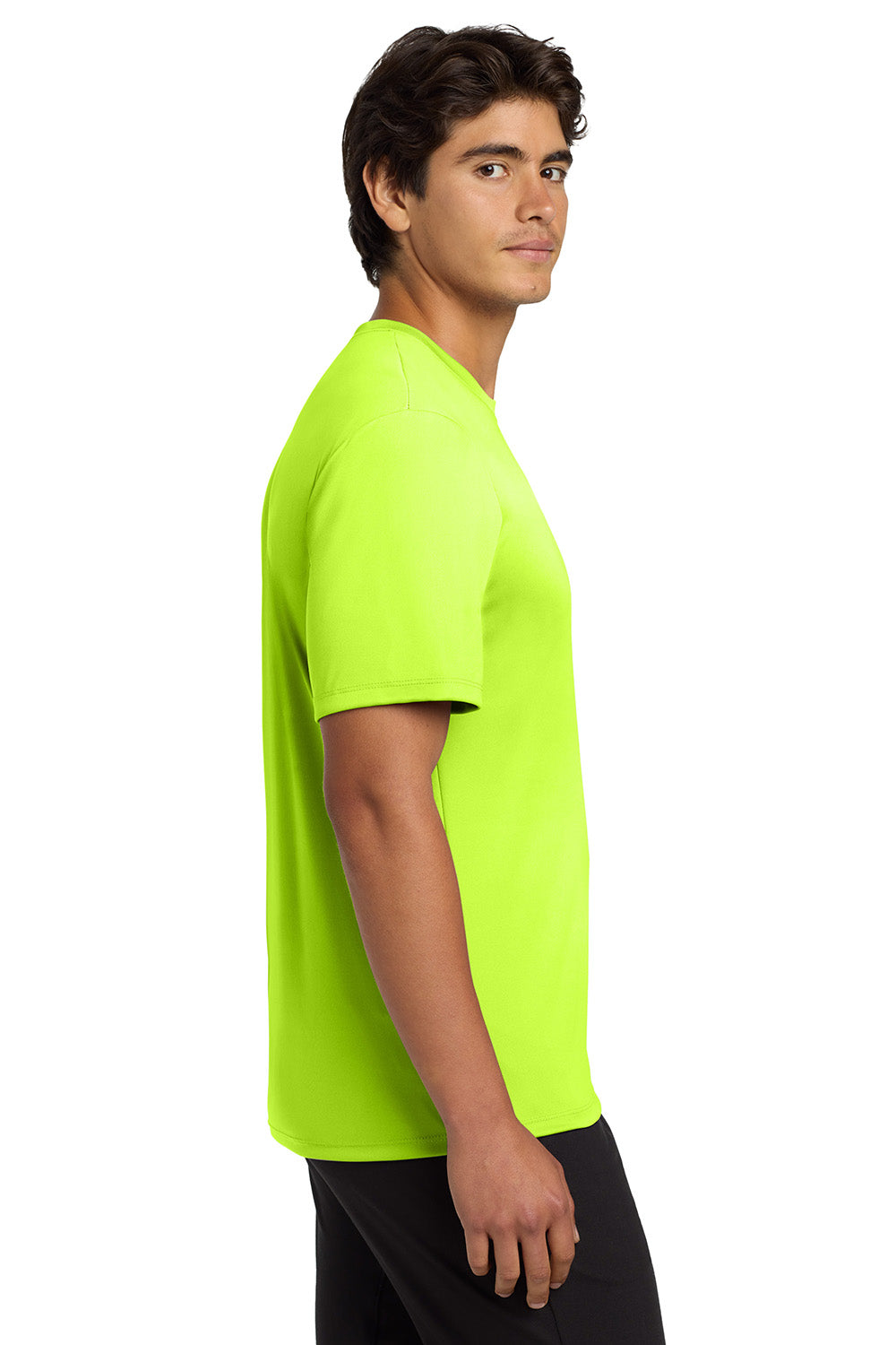 Hanes 4820 Mens Cool DRI FreshIQ Moisture Wicking Short Sleeve Crewneck T-Shirt Safety Green Model Side