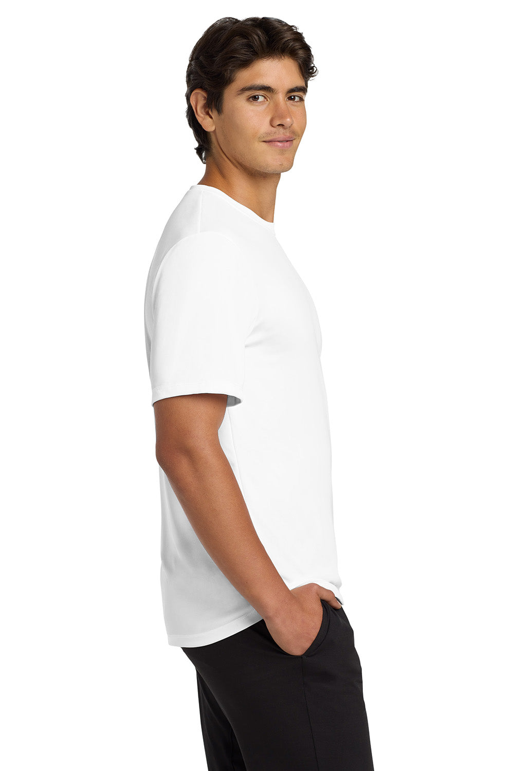 Hanes 4820 Mens Cool DRI FreshIQ Moisture Wicking Short Sleeve Crewneck T-Shirt White Model Side