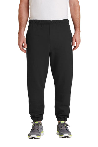 Jerzees 4850MP/4850P/4850MR Mens Super Sweats NuBlend Pill Resistant Fleece Sweatpants w/ Pockets Black Model Front