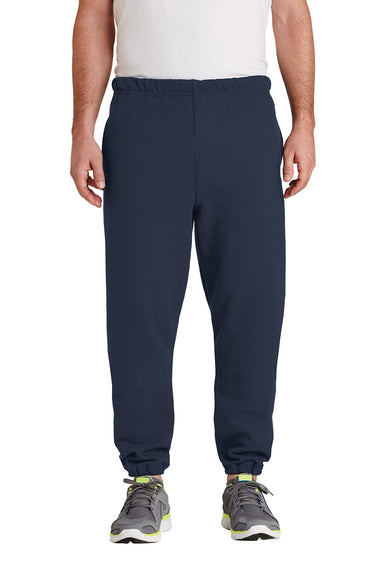 Jerzees 4850MP/4850P/4850MR Mens Super Sweats NuBlend Pill Resistant Fleece Sweatpants w/ Pockets Navy Blue Model Front