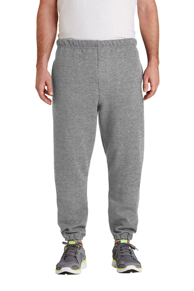 Jerzees 4850MP/4850P/4850MR Mens Super Sweats NuBlend Pill Resistant Fleece Sweatpants w/ Pockets Oxford Grey Model Front