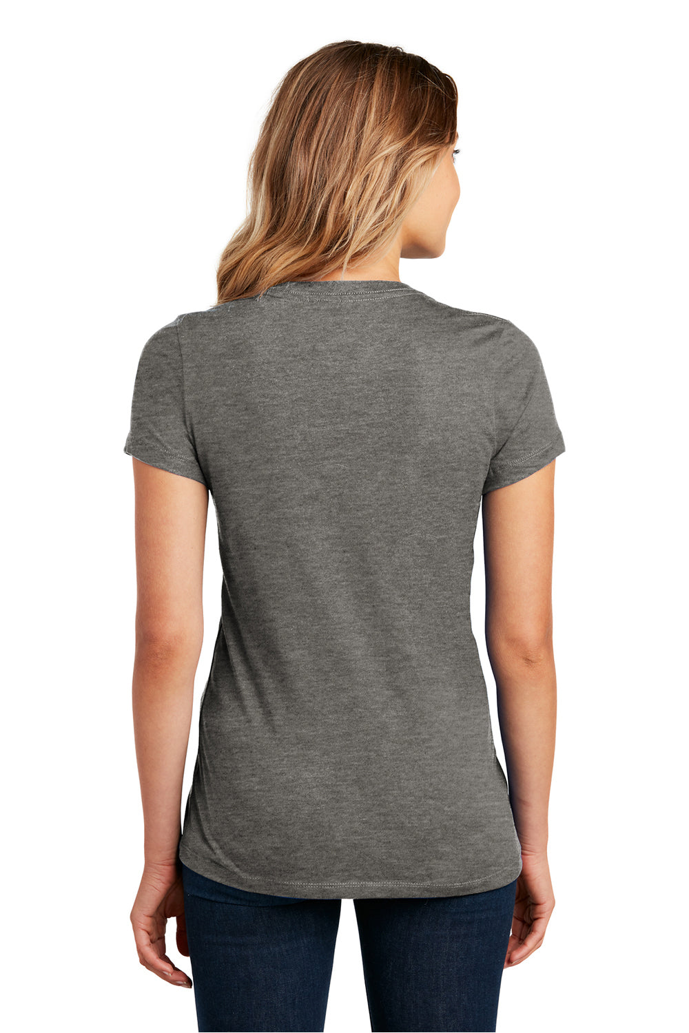 District DM104L Womens Perfect Weight Short Sleeve Crewneck T-Shirt Heather Charcoal Grey Model Back