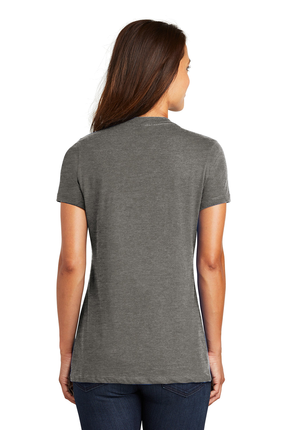 District DM1170L Womens Perfect Weight Short Sleeve V-Neck T-Shirt Heather Charcoal Grey Model Back