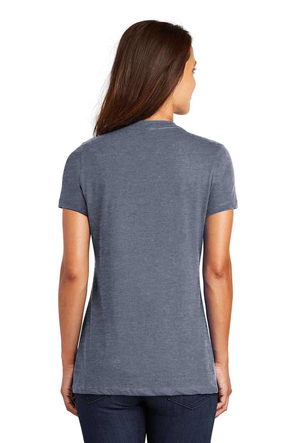 District DM1170L Womens Perfect Weight Short Sleeve V-Neck T-Shirt Heather Navy Blue Model Back