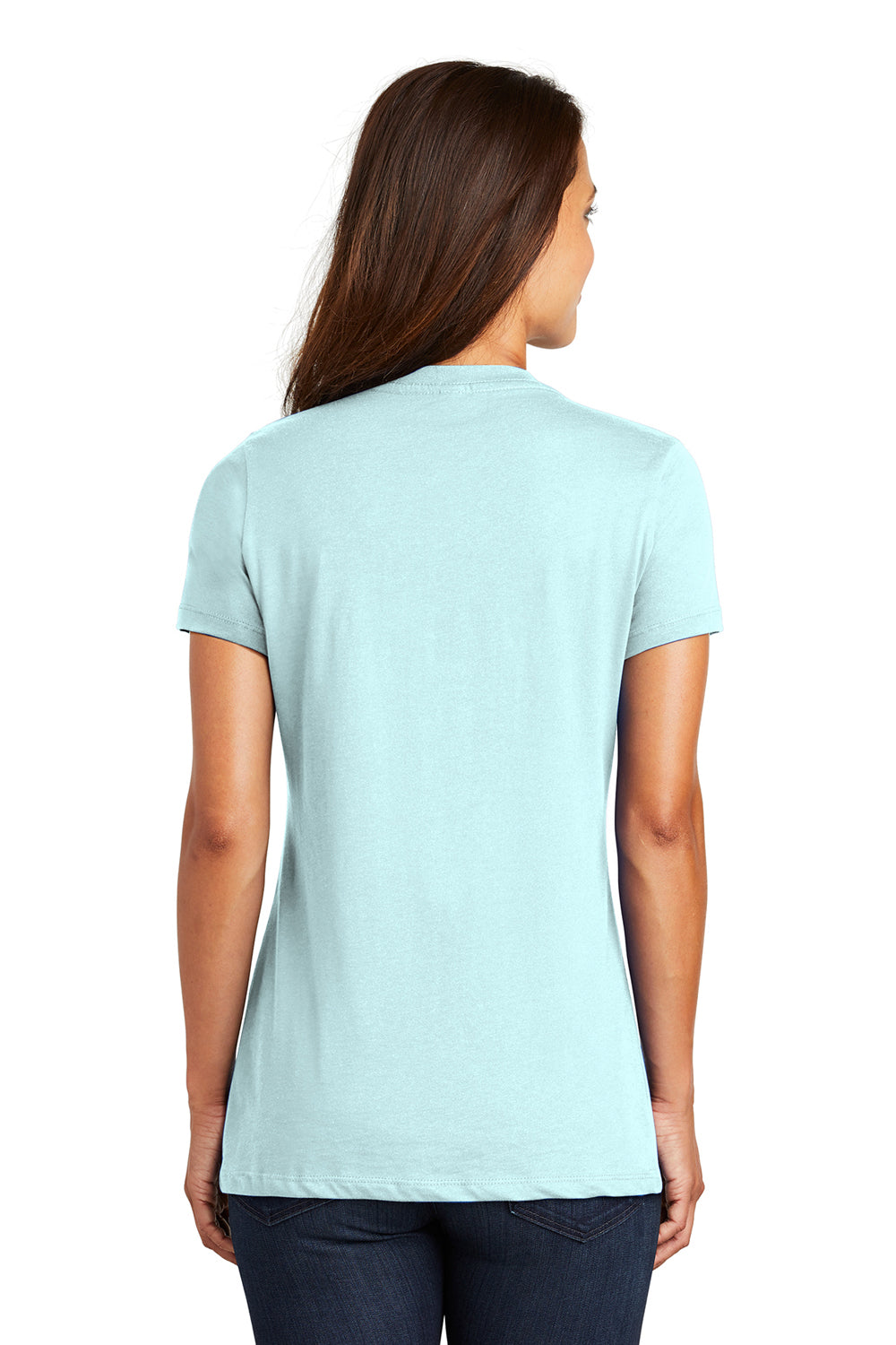 District DM1170L Womens Perfect Weight Short Sleeve V-Neck T-Shirt Seaglass Blue Model Back