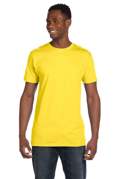 Hanes 4980 Mens Nano-T Short Sleeve Crewneck T-Shirt Yellow Model Front