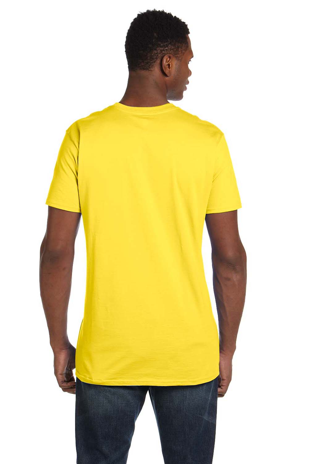 Hanes 4980 Mens Nano-T Short Sleeve Crewneck T-Shirt Yellow Model Back