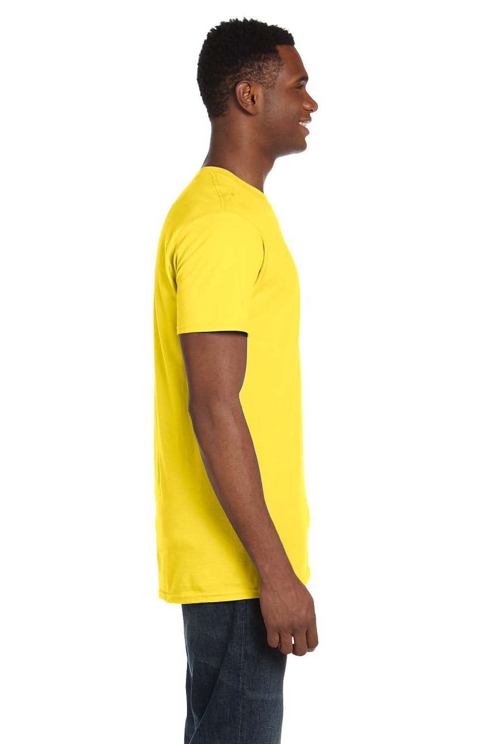 Hanes 4980 Mens Nano-T Short Sleeve Crewneck T-Shirt Yellow Model Side