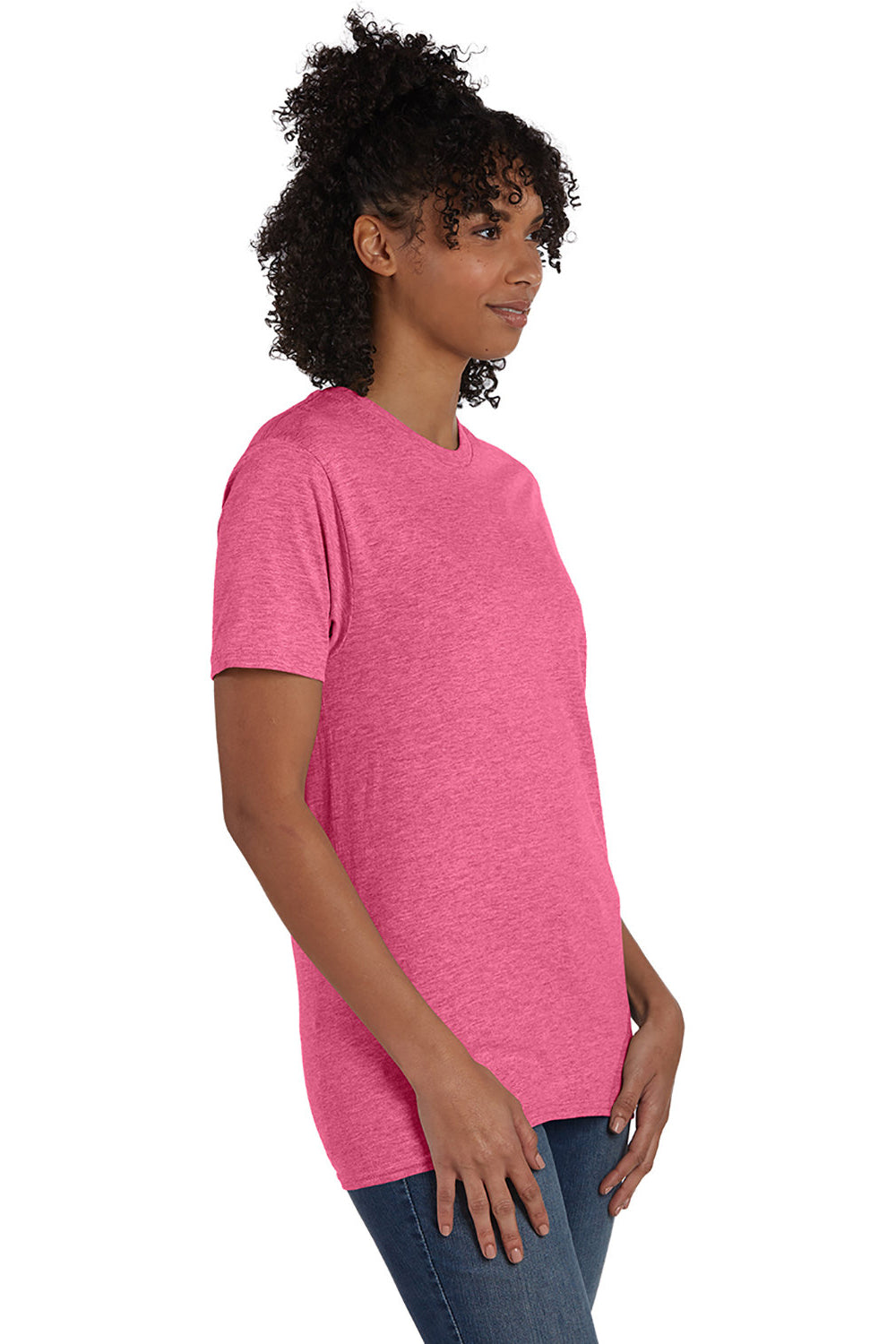 Hanes 4980 Mens Nano-T Short Sleeve Crewneck T-Shirt Heather Wow Pink Model 3Q