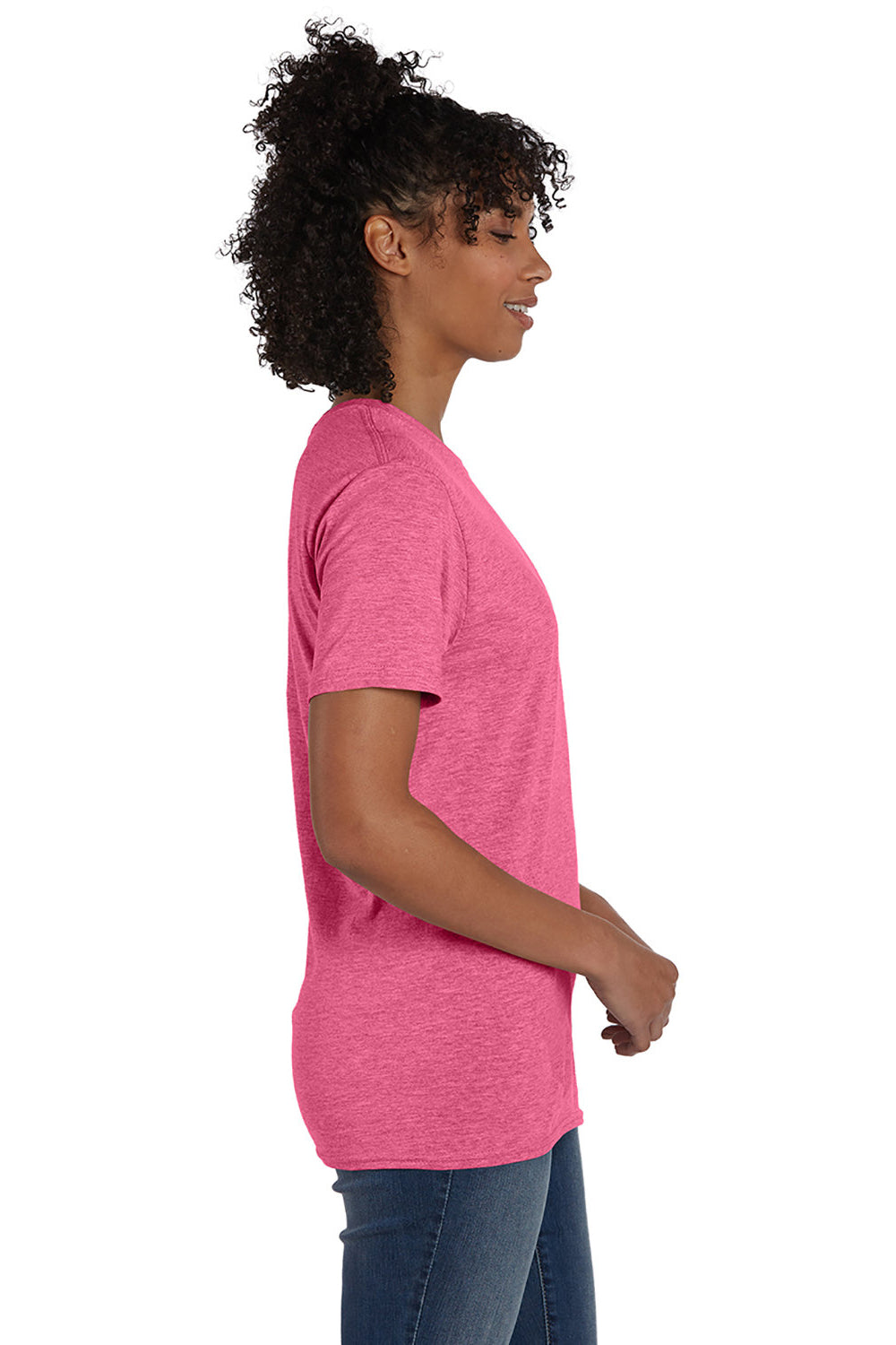 Hanes 4980 Mens Nano-T Short Sleeve Crewneck T-Shirt Heather Wow Pink Model Side