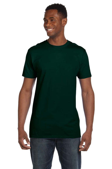 Hanes 4980 Mens Nano-T Short Sleeve Crewneck T-Shirt Deep Forest Green Model Front