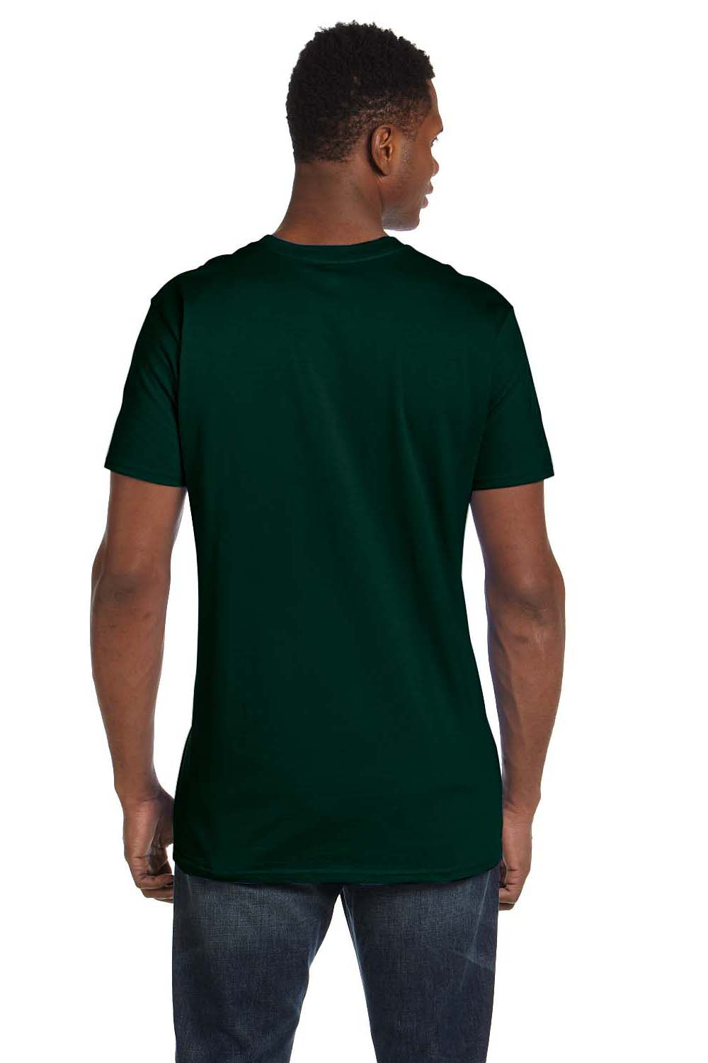 Hanes 4980 Mens Nano-T Short Sleeve Crewneck T-Shirt Deep Forest Green Model Back