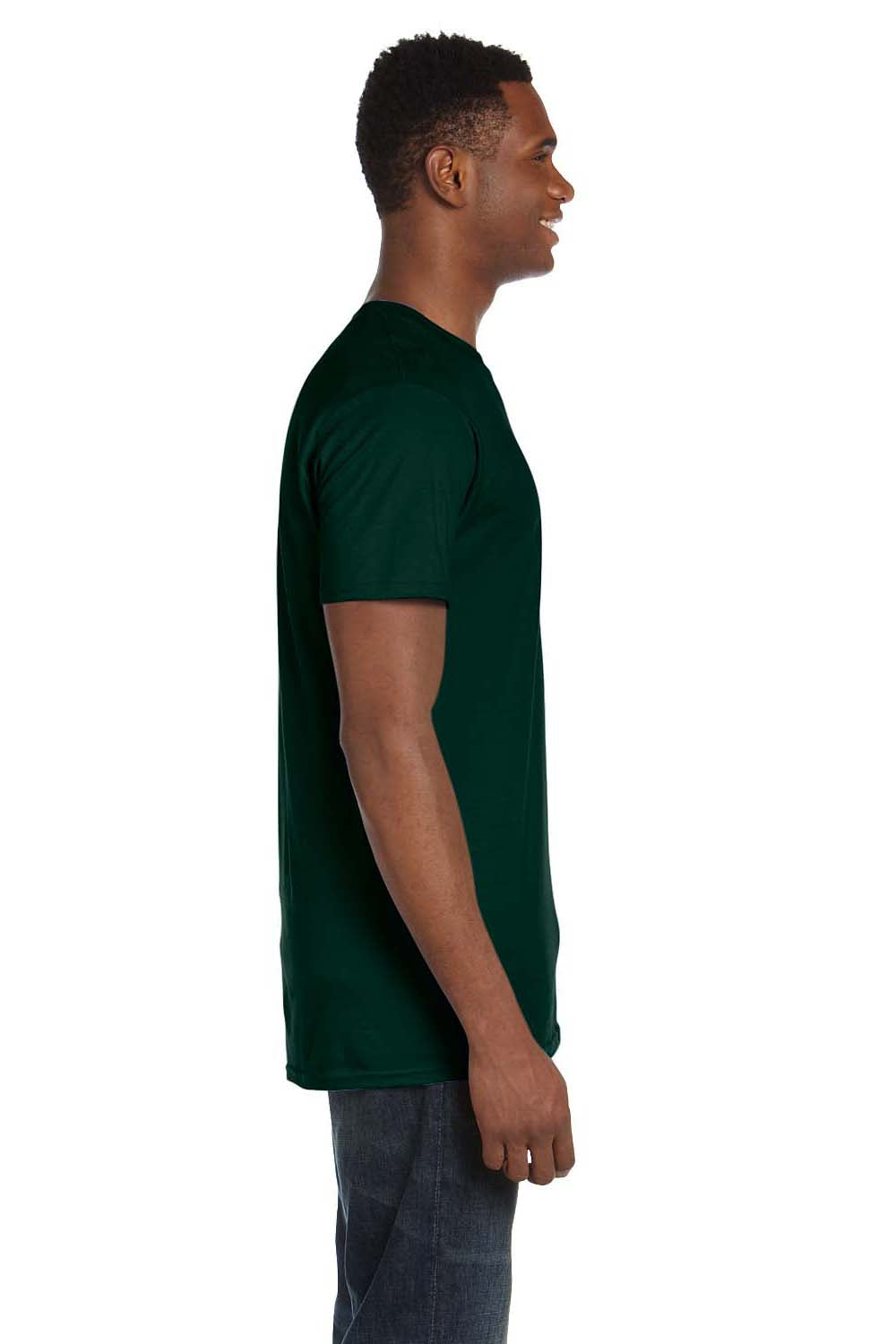 Hanes 4980 Mens Nano-T Short Sleeve Crewneck T-Shirt Deep Forest Green Model Side