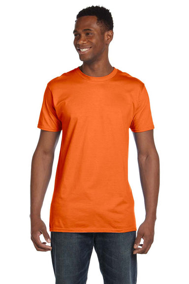 Hanes 4980 Mens Nano-T Short Sleeve Crewneck T-Shirt Orange Model Front