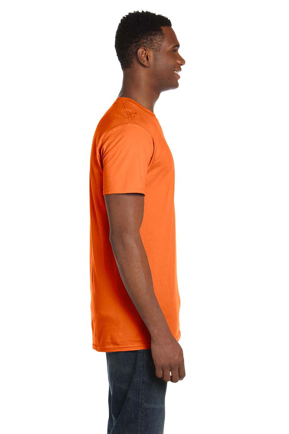 Hanes 4980 Mens Nano-T Short Sleeve Crewneck T-Shirt Orange Model Side