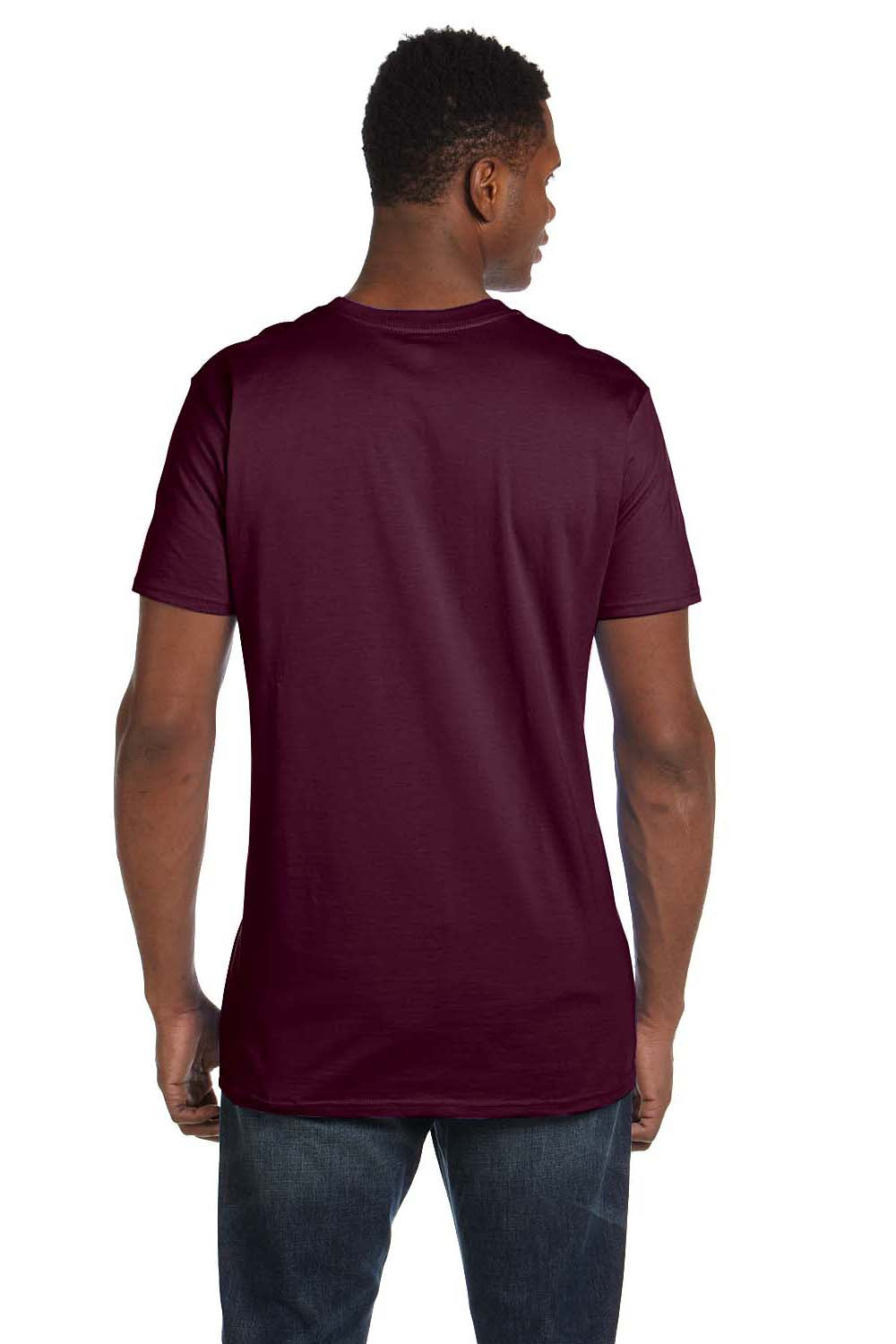 Hanes 4980 Mens Nano-T Short Sleeve Crewneck T-Shirt Maroon Model Back