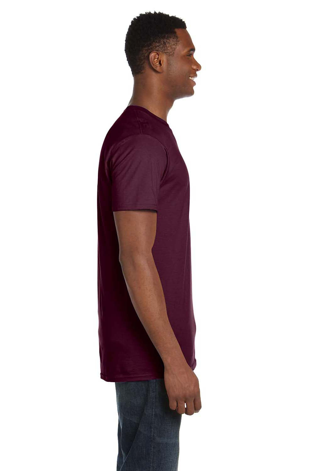 Hanes 4980 Mens Nano-T Short Sleeve Crewneck T-Shirt Maroon Model Side