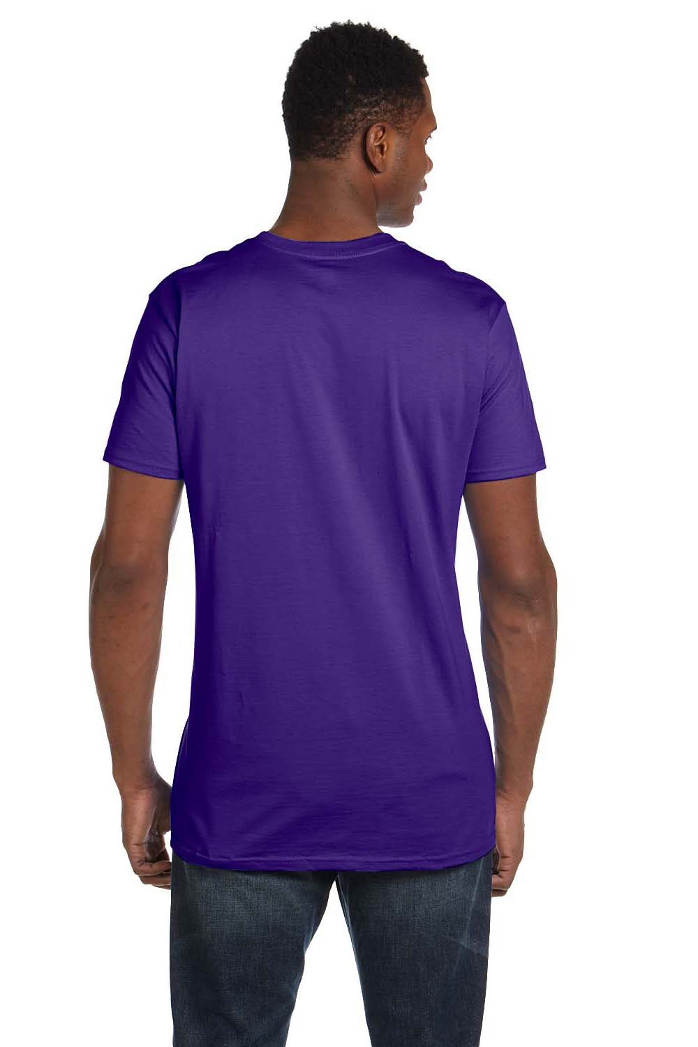 Hanes 4980 Mens Nano-T Short Sleeve Crewneck T-Shirt Purple Model Back