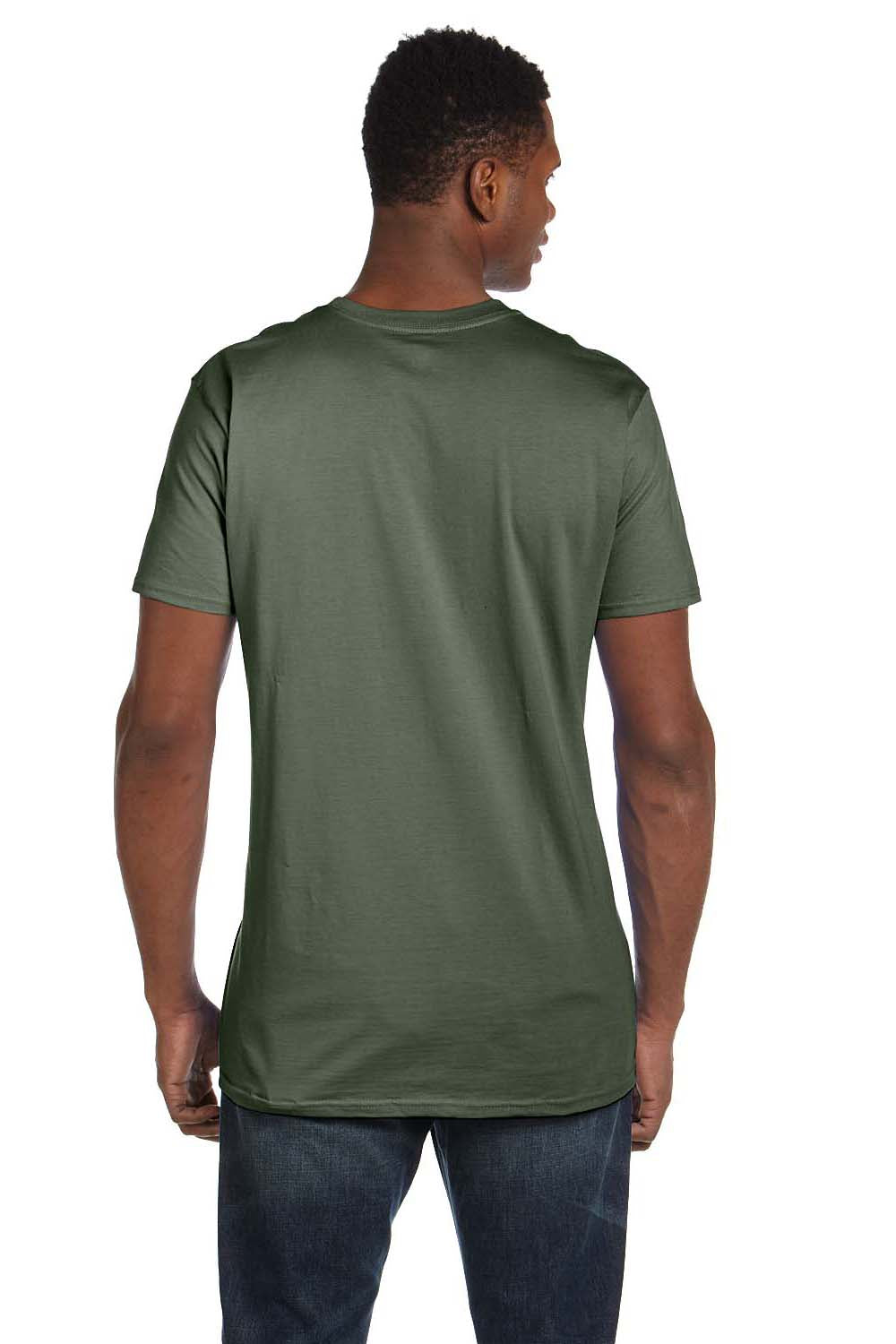 Hanes 4980 Mens Nano-T Short Sleeve Crewneck T-Shirt Fatigue Green Model Back