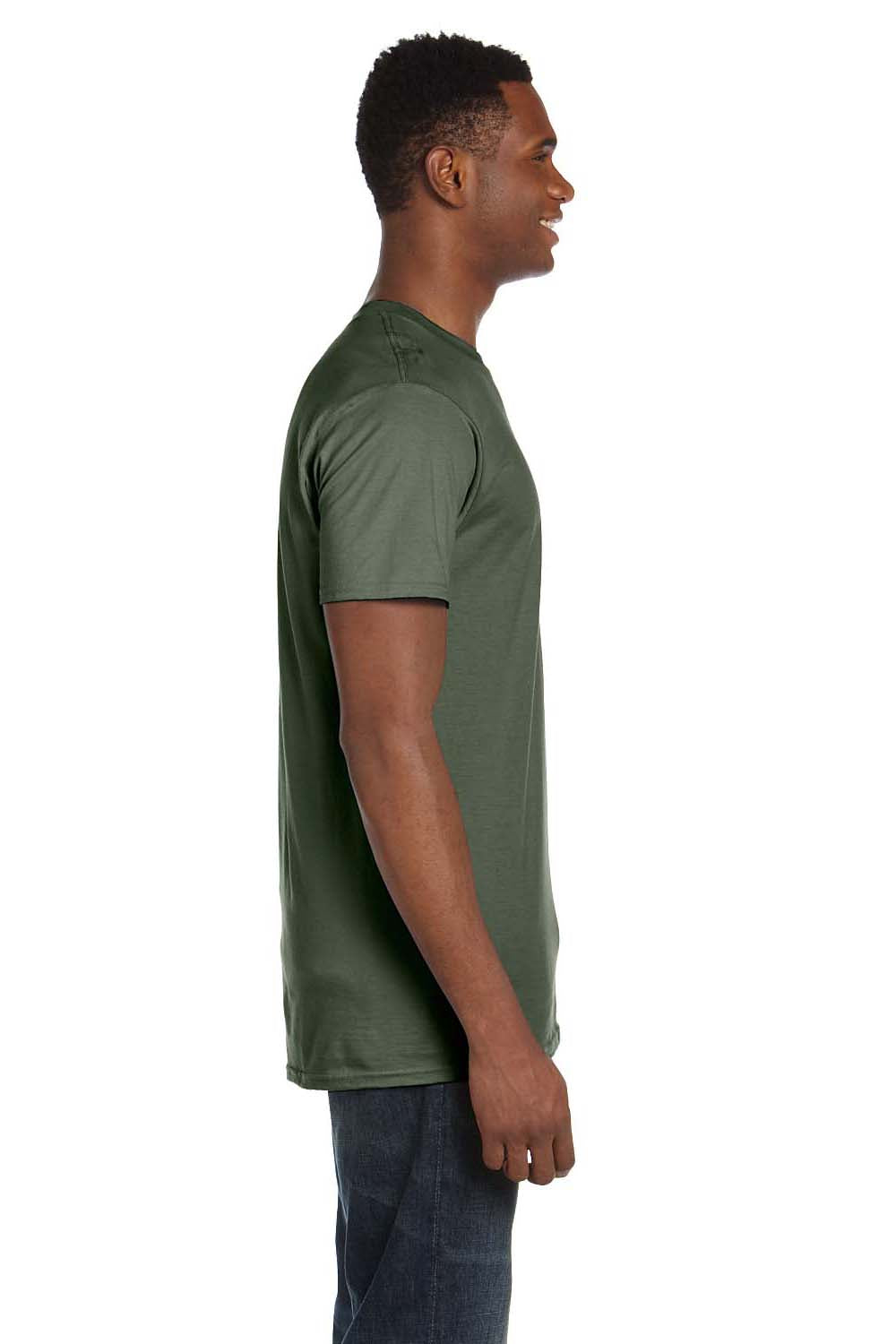 Hanes 4980 Mens Nano-T Short Sleeve Crewneck T-Shirt Fatigue Green Model Side