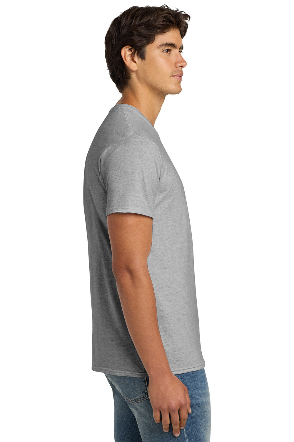 Hanes 4980 Mens Nano-T Short Sleeve Crewneck T-Shirt Ash Grey Model Side