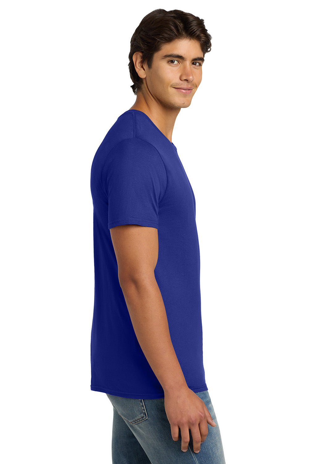 Hanes 4980 Mens Nano-T Short Sleeve Crewneck T-Shirt Deep Royal Blue Model Side