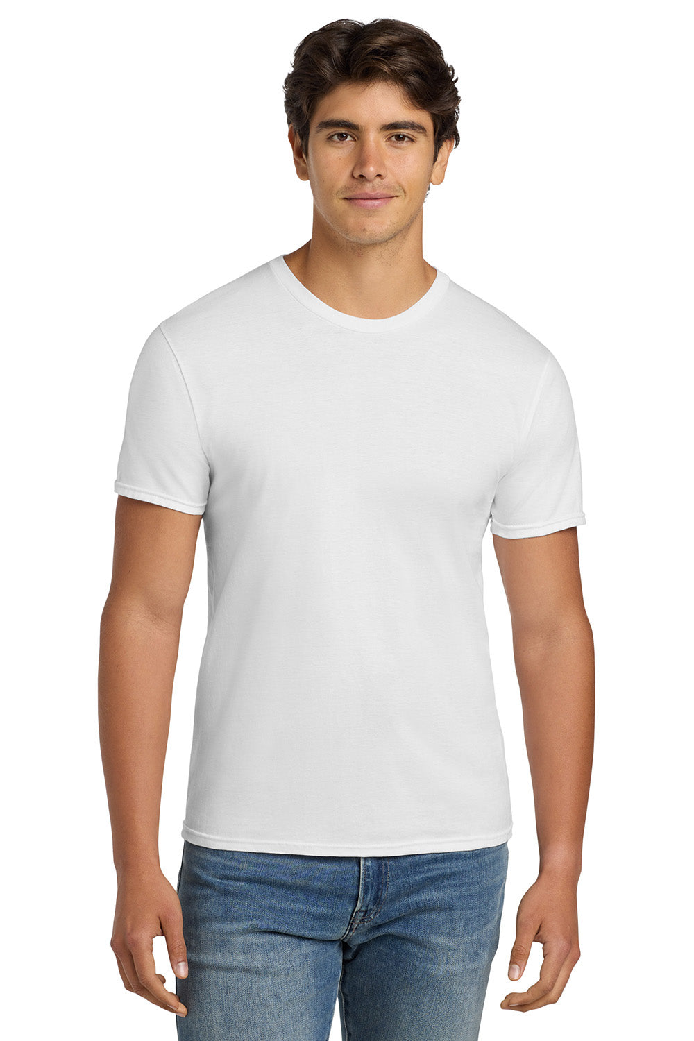 Hanes 4980 Mens Nano-T Short Sleeve Crewneck T-Shirt White Model Front