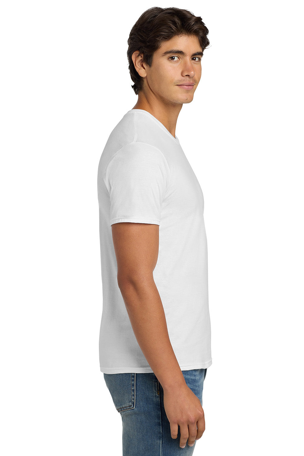 Hanes 4980 Mens Nano-T Short Sleeve Crewneck T-Shirt White Model Side