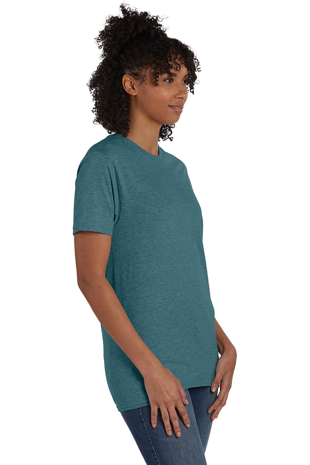 Hanes 4980 Mens Nano-T Short Sleeve Crewneck T-Shirt Heather Cactus Green Model 3Q