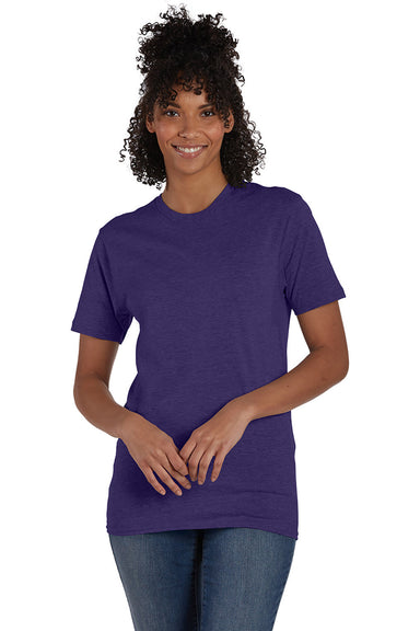 Hanes 4980 Mens Nano-T Short Sleeve Crewneck T-Shirt Heather Grape Smash Purple Model Front