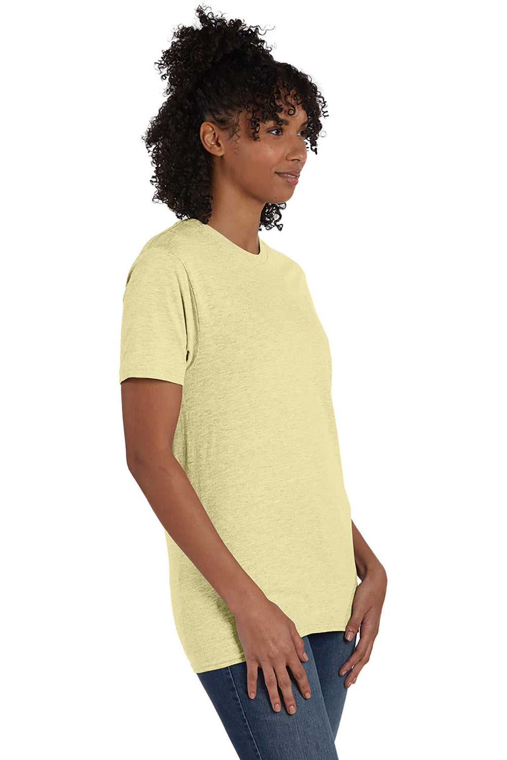 Hanes 4980 Mens Nano-T Short Sleeve Crewneck T-Shirt Heather Lemon Meringue Yellow Model 3Q