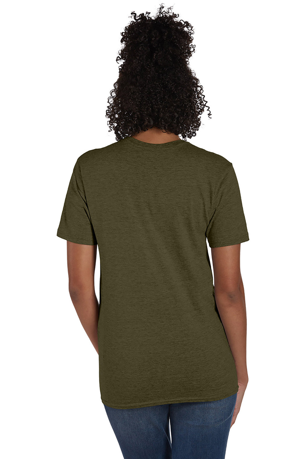 Hanes 4980 Mens Nano-T Short Sleeve Crewneck T-Shirt Heather Military Green Model Back