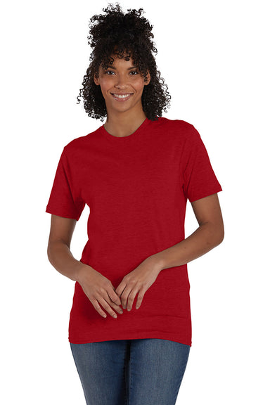 Hanes 4980 Mens Nano-T Short Sleeve Crewneck T-Shirt Heather Pepper Red Model Front