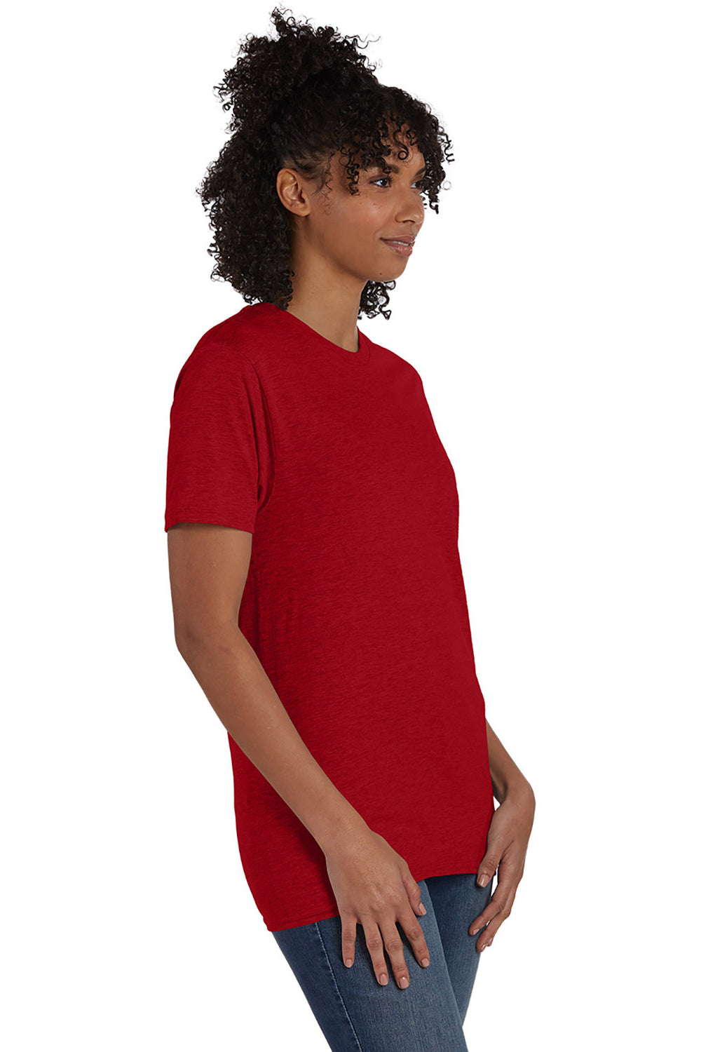 Hanes 4980 Mens Nano-T Short Sleeve Crewneck T-Shirt Heather Pepper Red Model 3Q