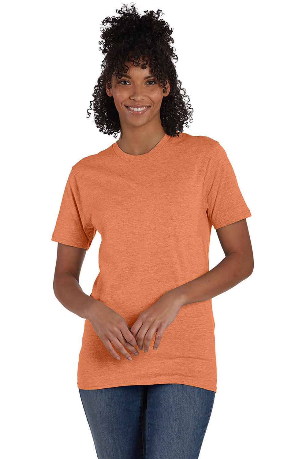 Hanes 4980 Mens Nano-T Short Sleeve Crewneck T-Shirt Heather Pumpkin Orange Model Front