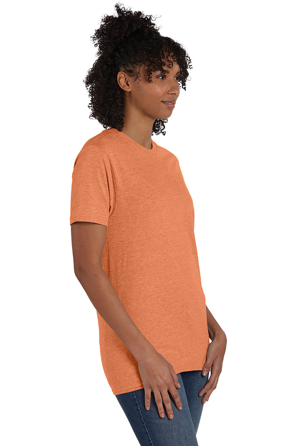 Hanes 4980 Mens Nano-T Short Sleeve Crewneck T-Shirt Heather Pumpkin Orange Model 3Q