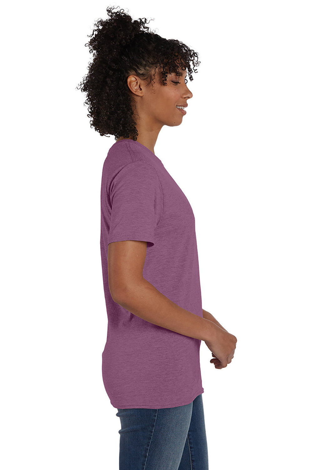 Hanes 4980 Mens Nano-T Short Sleeve Crewneck T-Shirt Heather Purple Rain Model Side