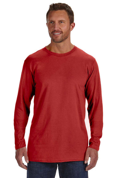 Hanes 498L Mens Nano-T Long Sleeve Crewneck T-Shirt Deep Red Model Front