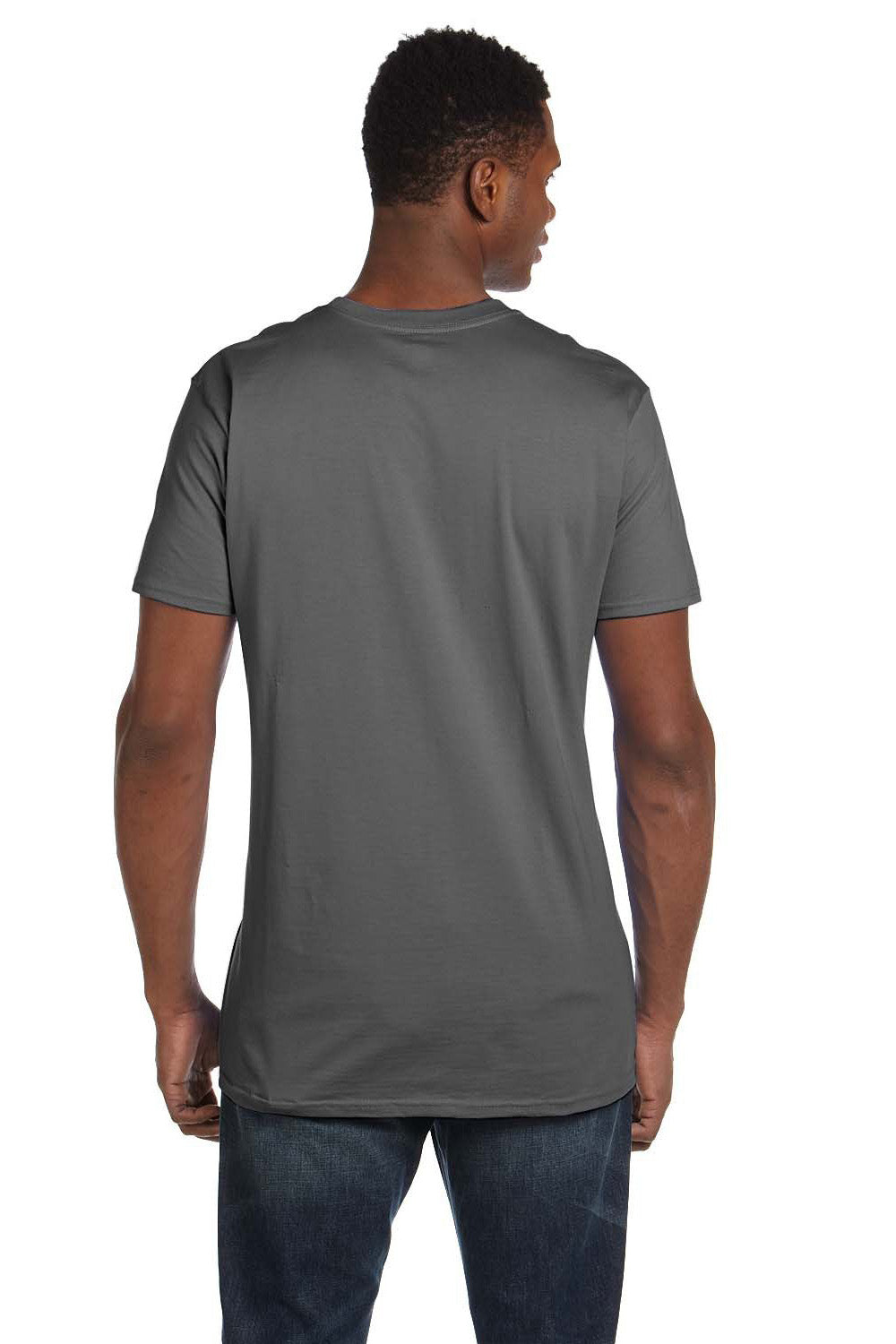 Hanes 498PT Mens Perfect-T PreTreat Short Sleeve Crewneck T-Shirt Smoke Grey Model Back