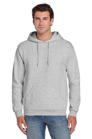 Jerzees 4997M/4997/4997MR Mens Super Sweats NuBlend Pill Resistant Fleece Hooded Sweatshirt Hoodie w/ Pouch Pocket Ash Grey Model Front