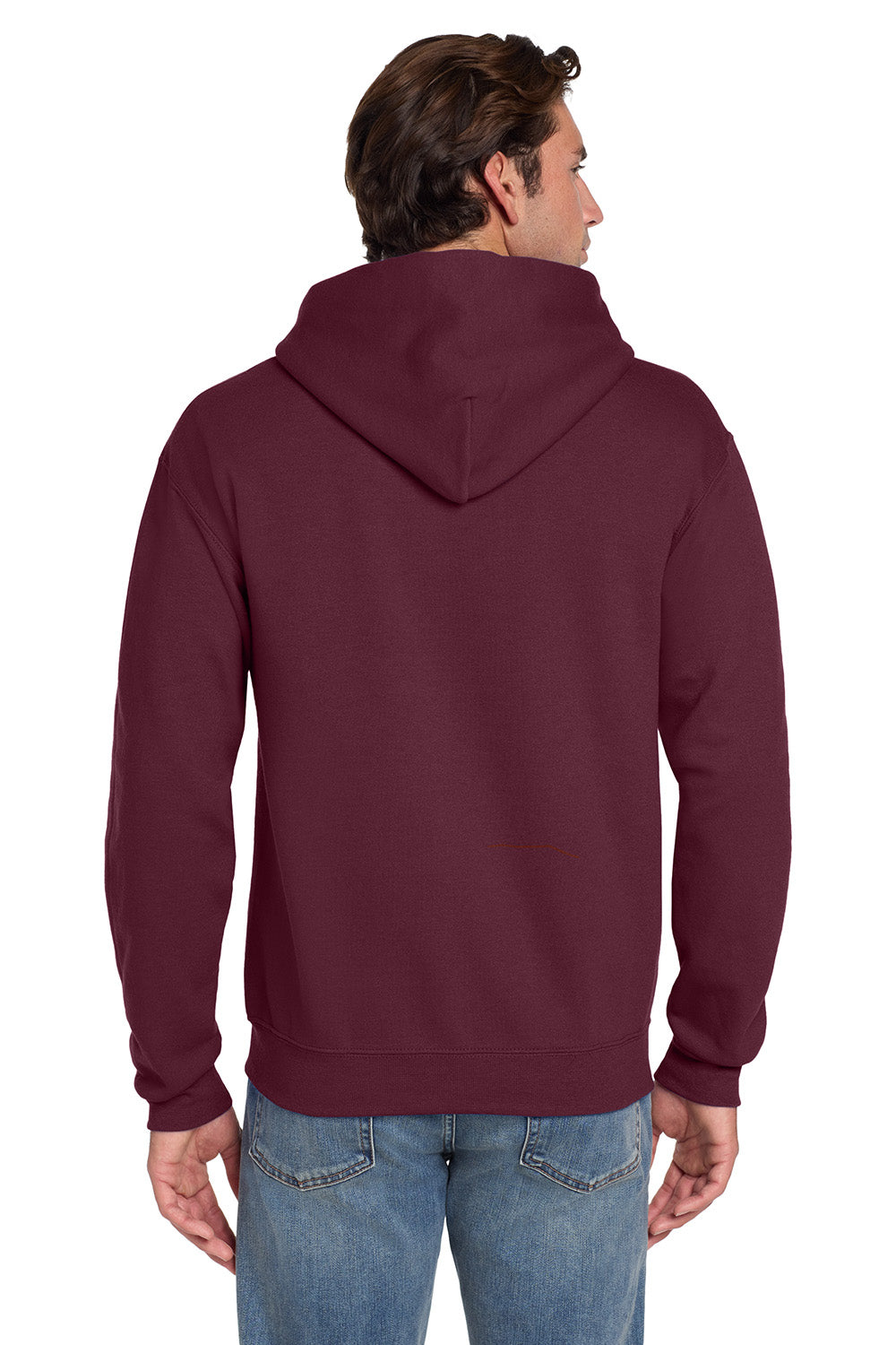 Jerzees 4997M/4997/4997MR Mens Super Sweats NuBlend Pill Resistant Fleece Hooded Sweatshirt Hoodie w/ Pouch Pocket Maroon Model Back