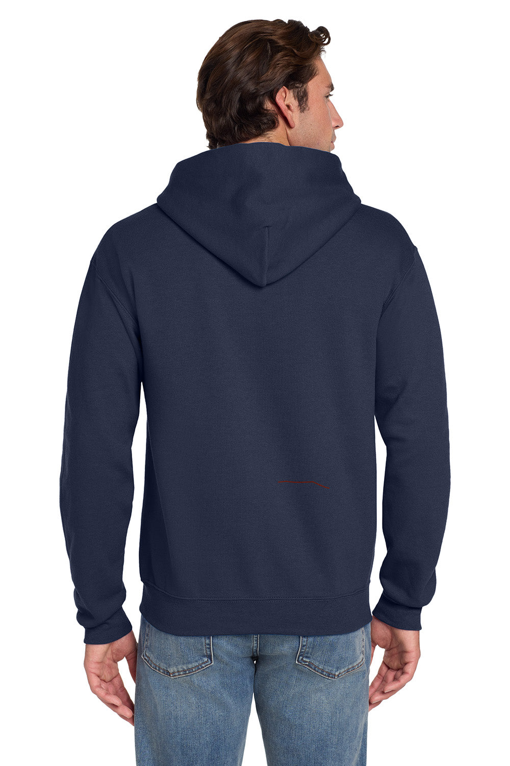 Jerzees 4997M/4997/4997MR Mens Super Sweats NuBlend Pill Resistant Fleece Hooded Sweatshirt Hoodie w/ Pouch Pocket Navy Blue Model Back