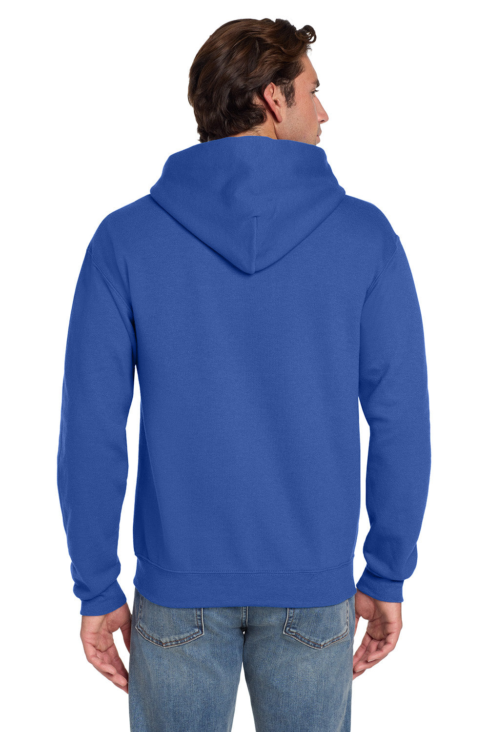 Jerzees 4997M/4997/4997MR Mens Super Sweats NuBlend Pill Resistant Fleece Hooded Sweatshirt Hoodie w/ Pouch Pocket Royal Blue Model Back