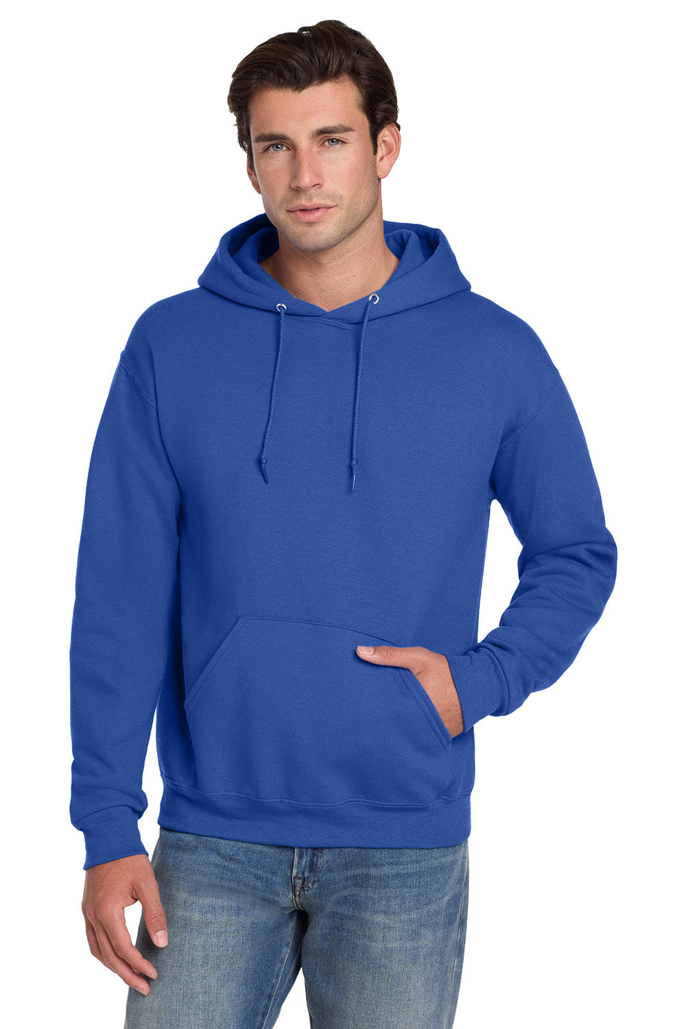 Jerzees 4997M/4997/4997MR Mens Super Sweats NuBlend Pill Resistant Fleece Hooded Sweatshirt Hoodie w/ Pouch Pocket Royal Blue Model Front